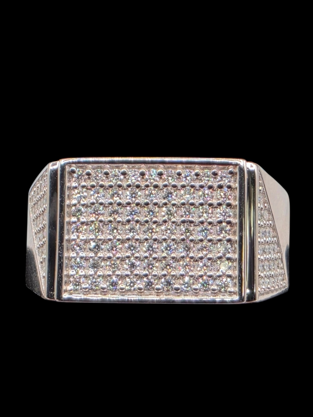 Men’s Italian 925 Sterling Silver Genuine Moissanite Iced Pave Signet Ring 11